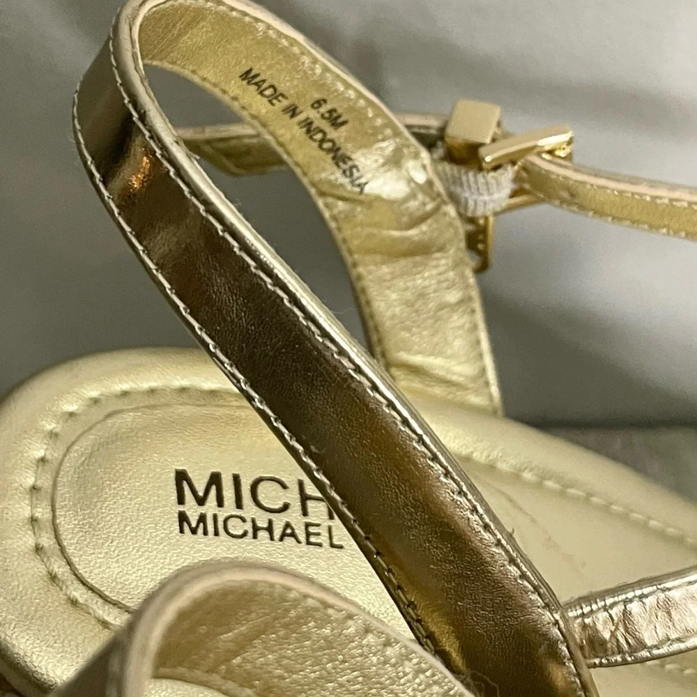 MICHAEL MICHAEL KORS Laci Embellished Metallic Leather Platform Sandal